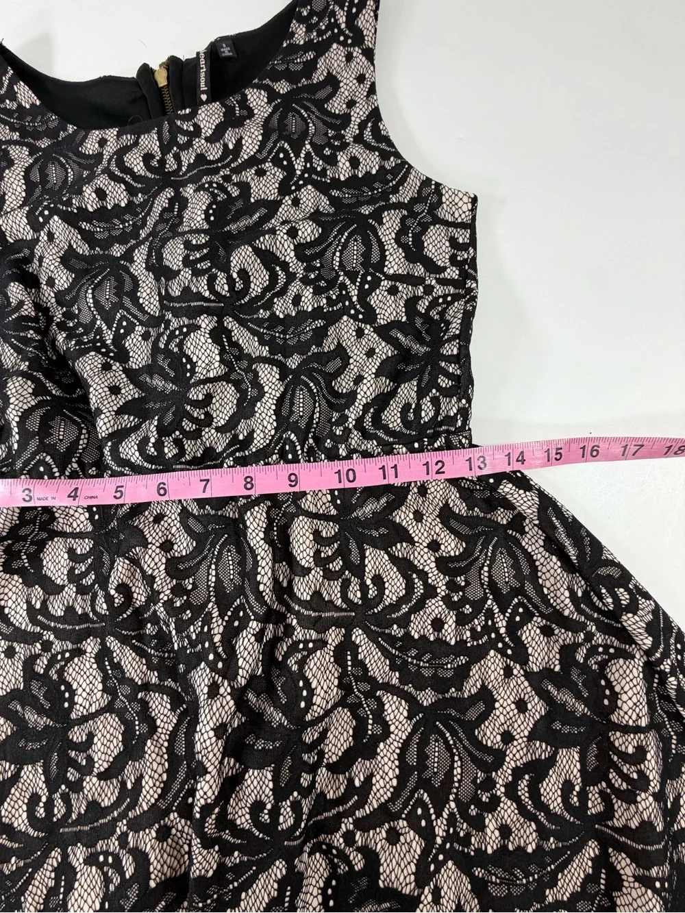 Heart & Soul Black Nude Lace Fit Flare Skater Mini Dress S